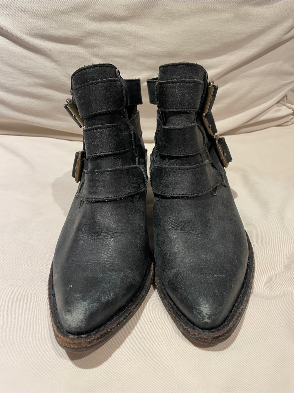 Jeffrey Campbell Black Leather Buckle Strap Ankle Boots - Picture 2 of 9